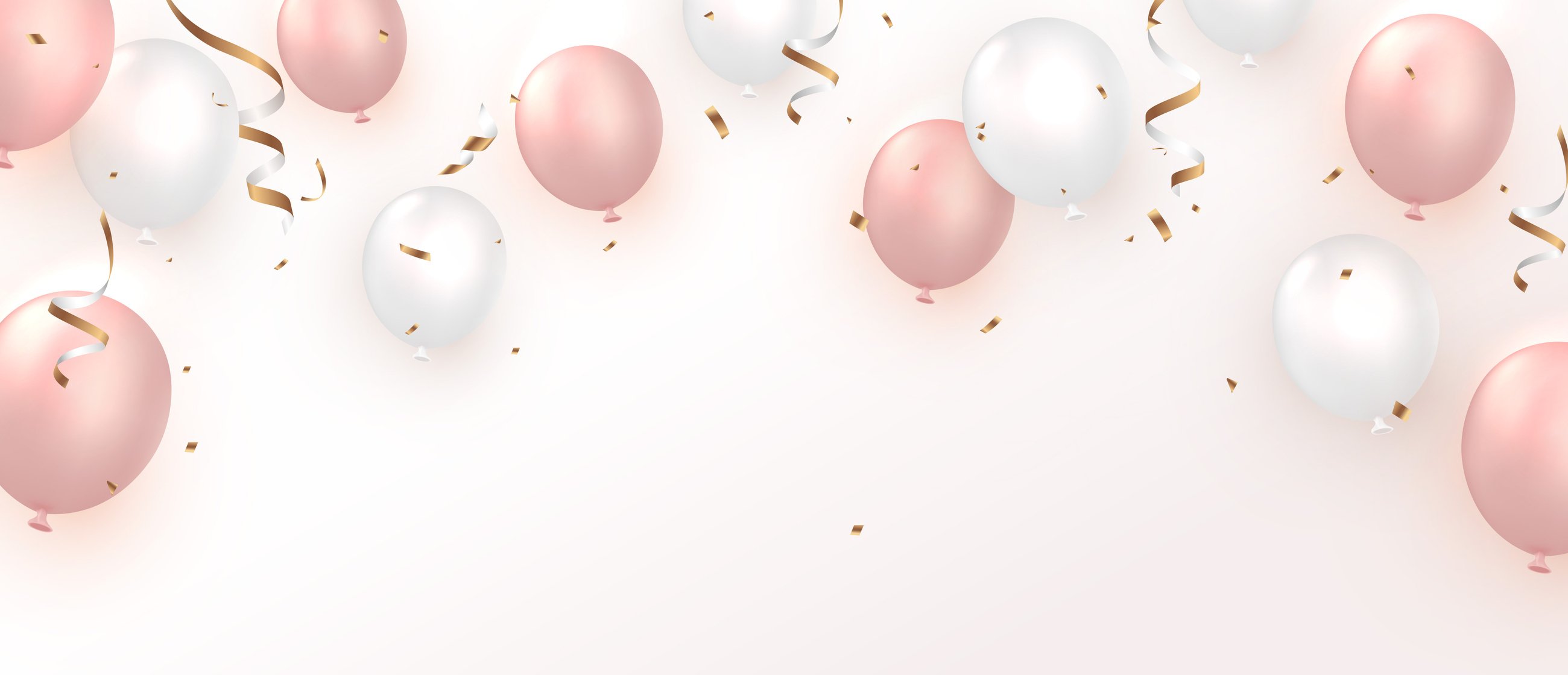 Elegant rose pink ballon and golden ribbon Happy Birthday celebration card banner template background